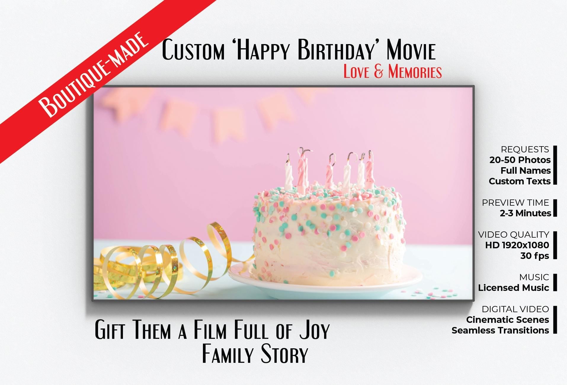 Personalized Birthday Video Gift: Cinematic Photo Slideshow (Digital Download)