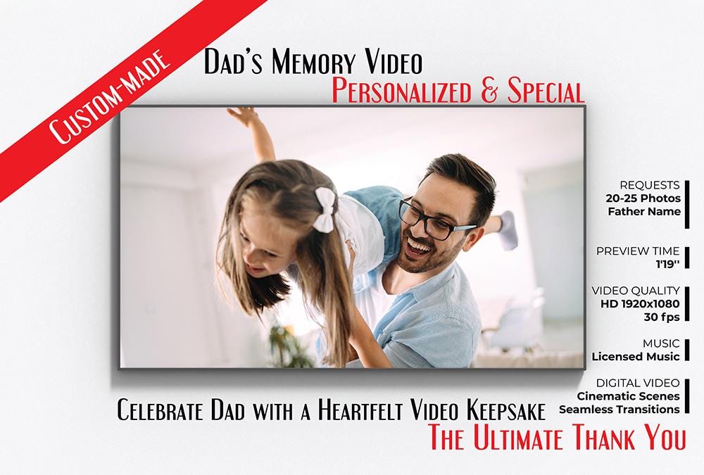 Personalized Father's Day Video Gift | Custom Family Photo Tribute (Digital Download HD 1080p Film)