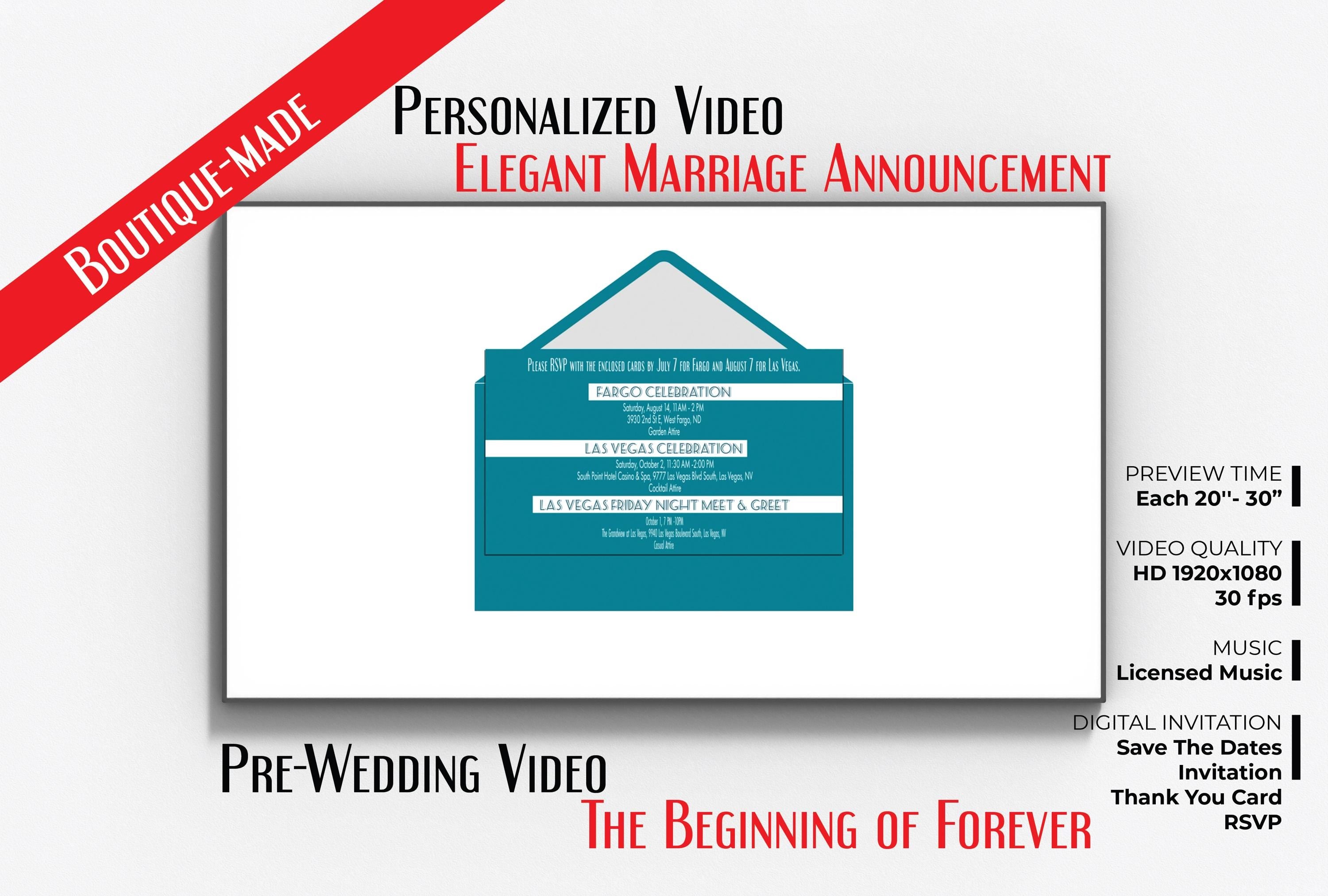 Animated Wedding Invitation Suite Videos + PDF + PNG : Glam E-Invite, RSVP Video (Digital Download)