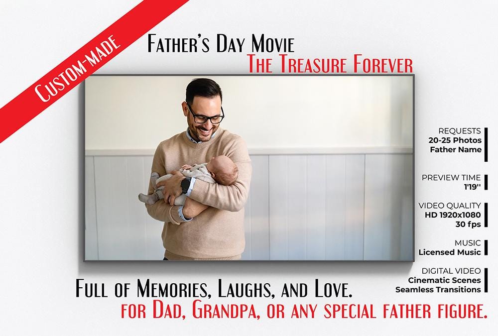 Personalized Father's Day Video Gift | Custom Family Photo Tribute (Digital Download HD 1080p Film)