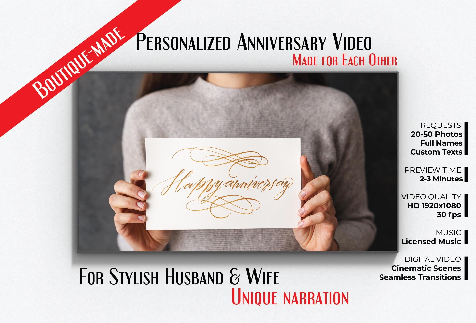 Personalized Anniversary Video Gift: Cinematic Photo Slideshow (Digital Download)