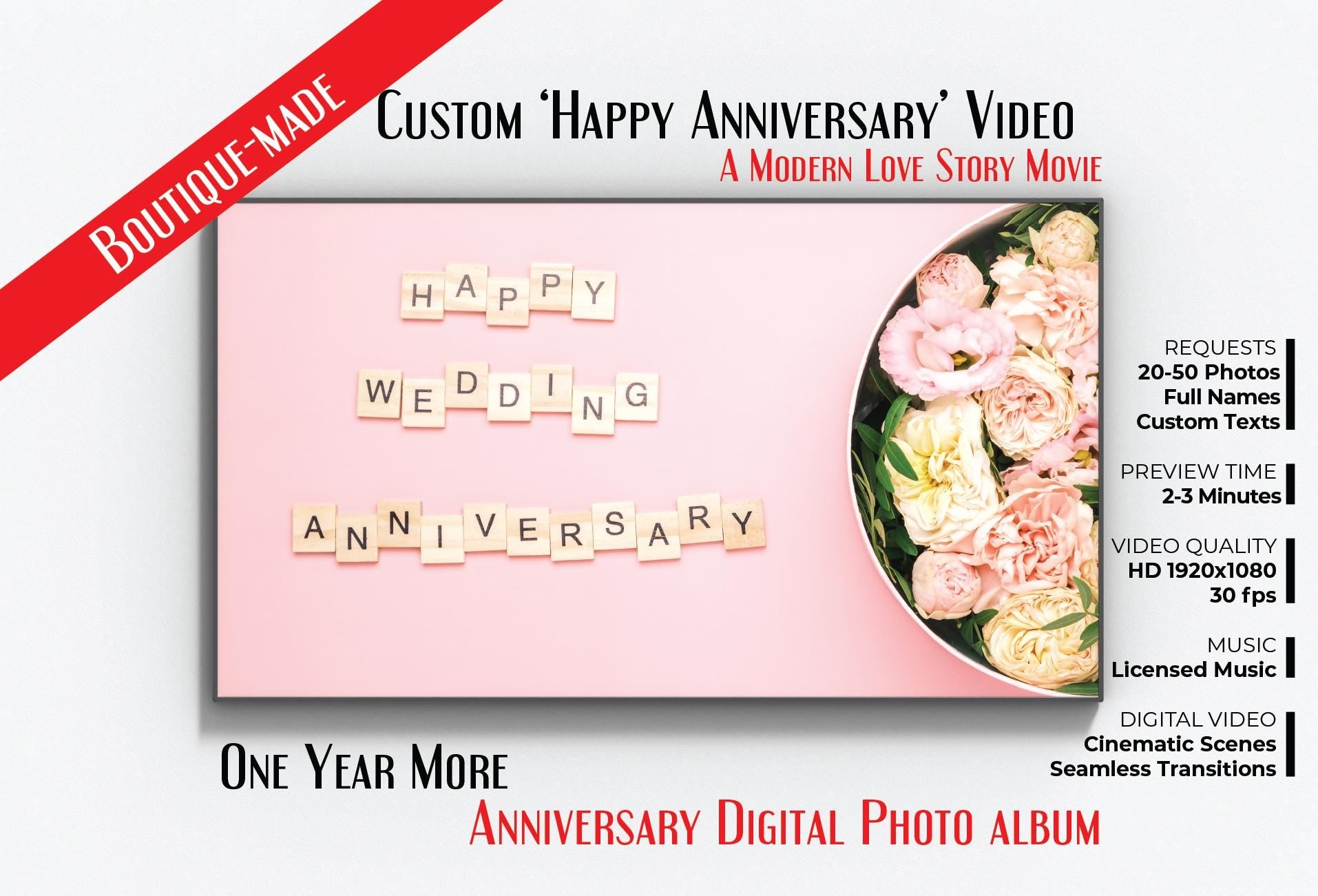 Personalized Anniversary Video Gift: Cinematic Photo Slideshow (Digital Download)