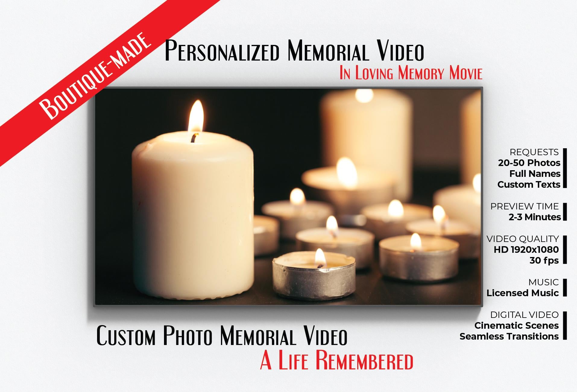 Personalized Memorial Video: Celebration of Life Tribute (Digital File, 1080p HD MP4 Format)