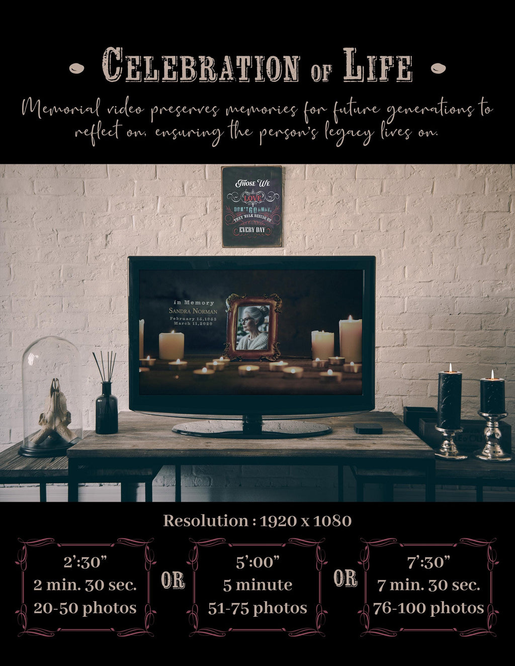 Personalized Memorial Video: Celebration of Life Tribute (Digital File, 1080p HD MP4 Format)