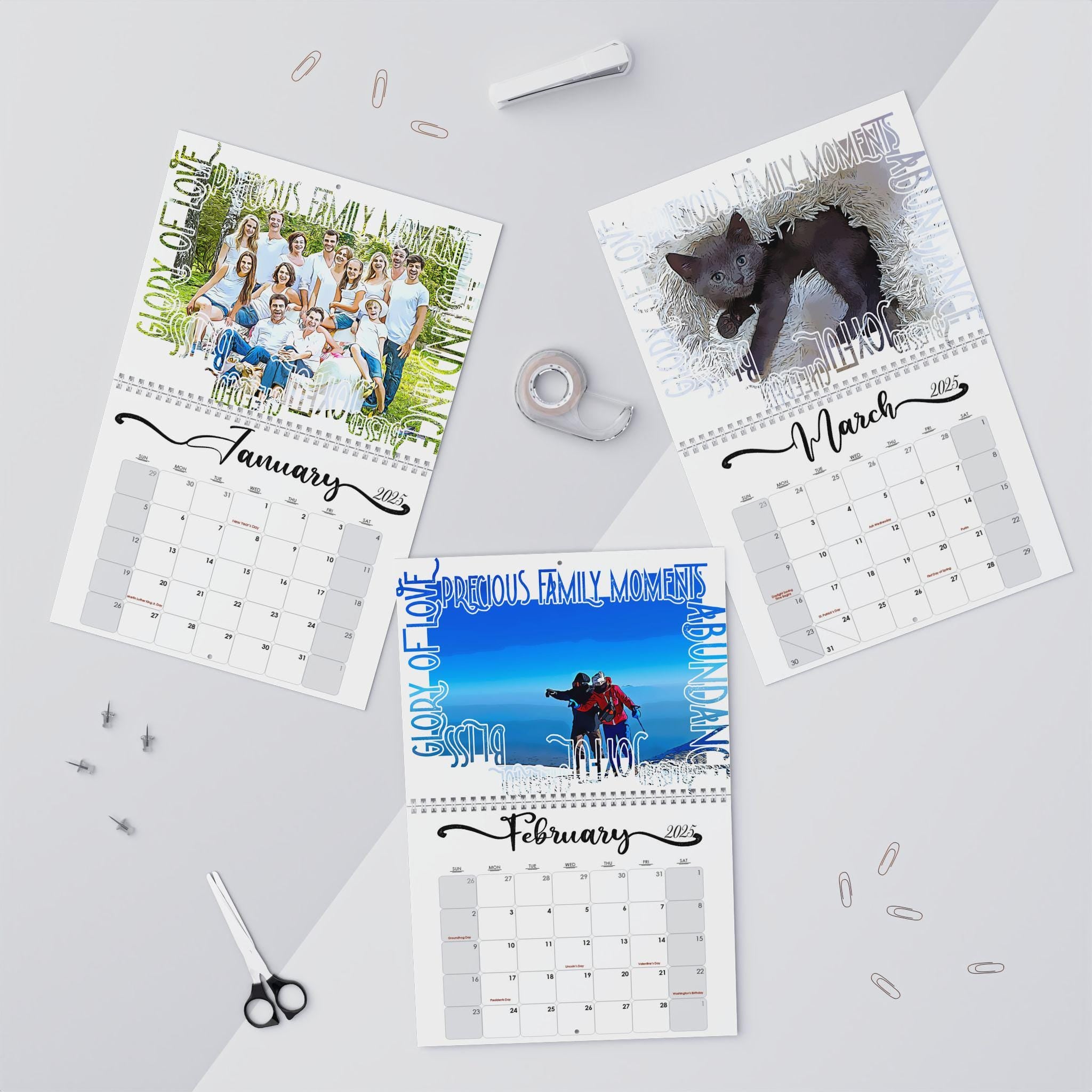 Personalized Photo Wall Calendar, Custom Family Gift (11x8.5)