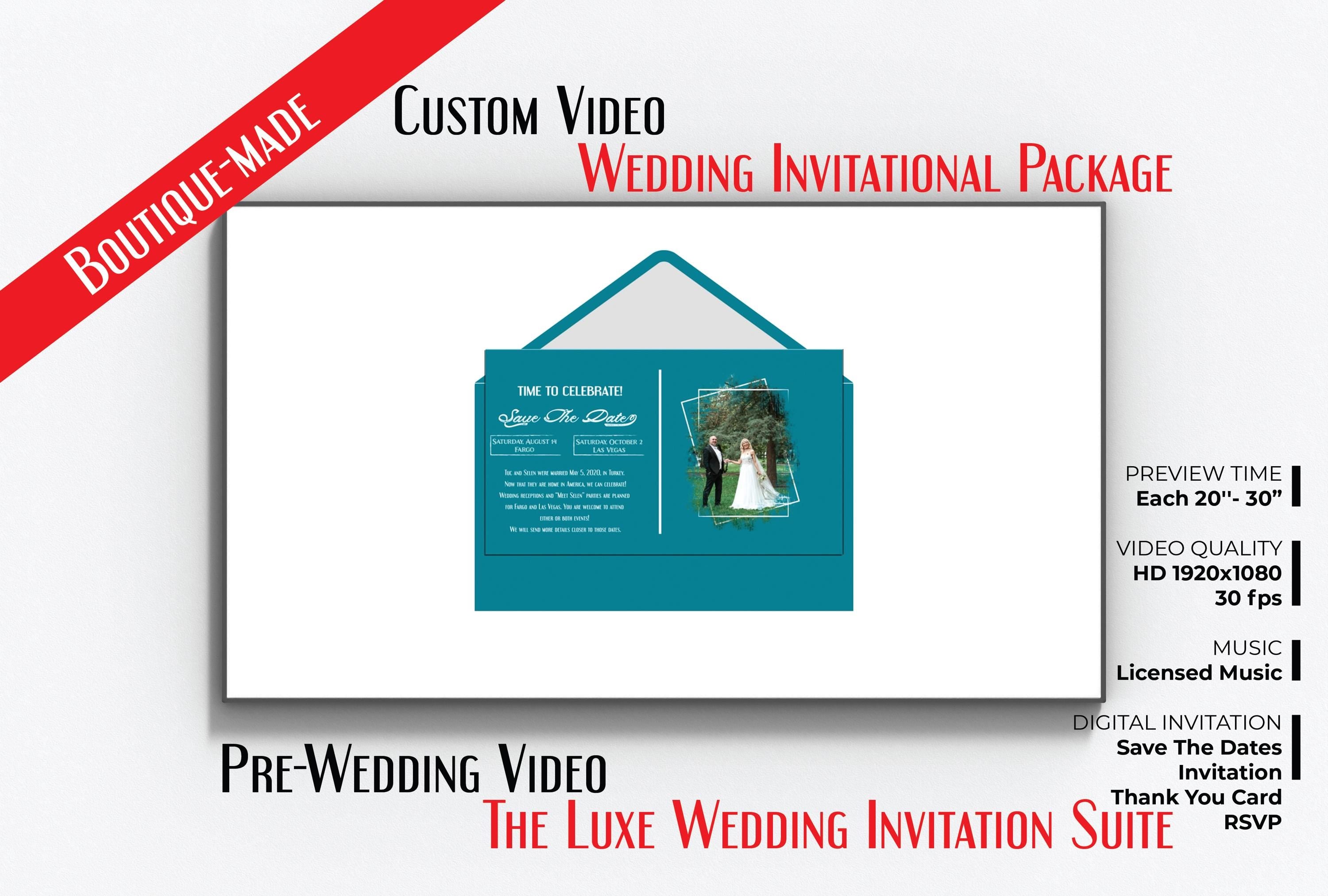 Animated Wedding Invitation Suite Videos + PDF + PNG : Glam E-Invite, RSVP Video (Digital Download)