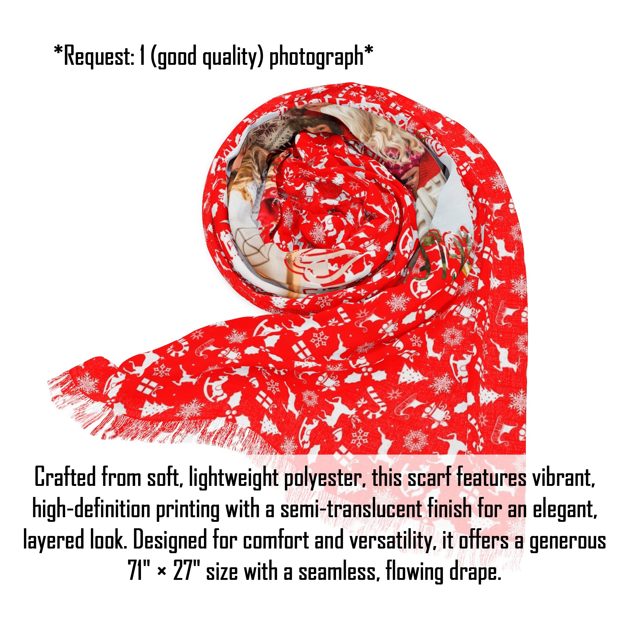 Personalized Christmas Photo Printed Scarf