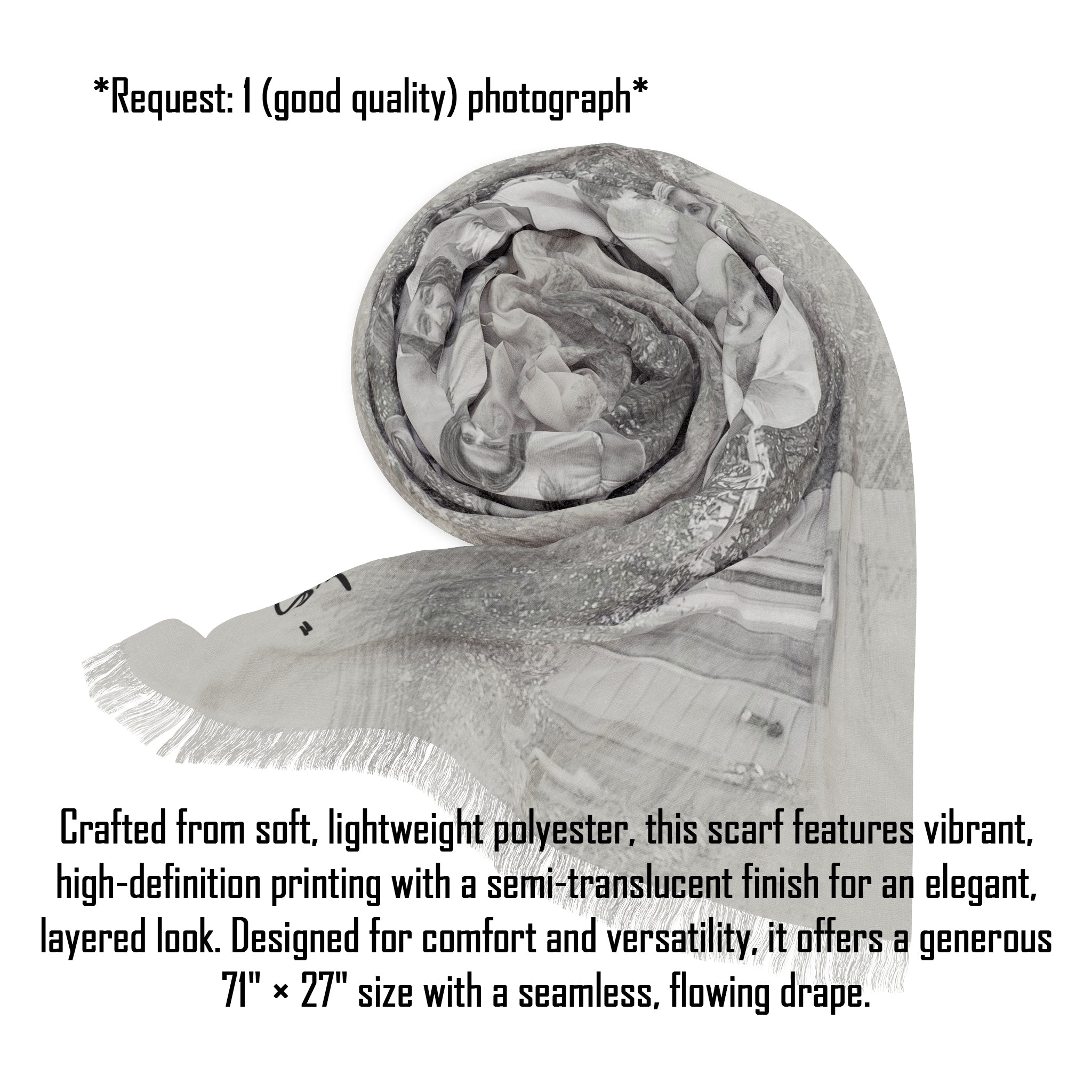 Personalized Pencil Sketch Effect Woman Scarf