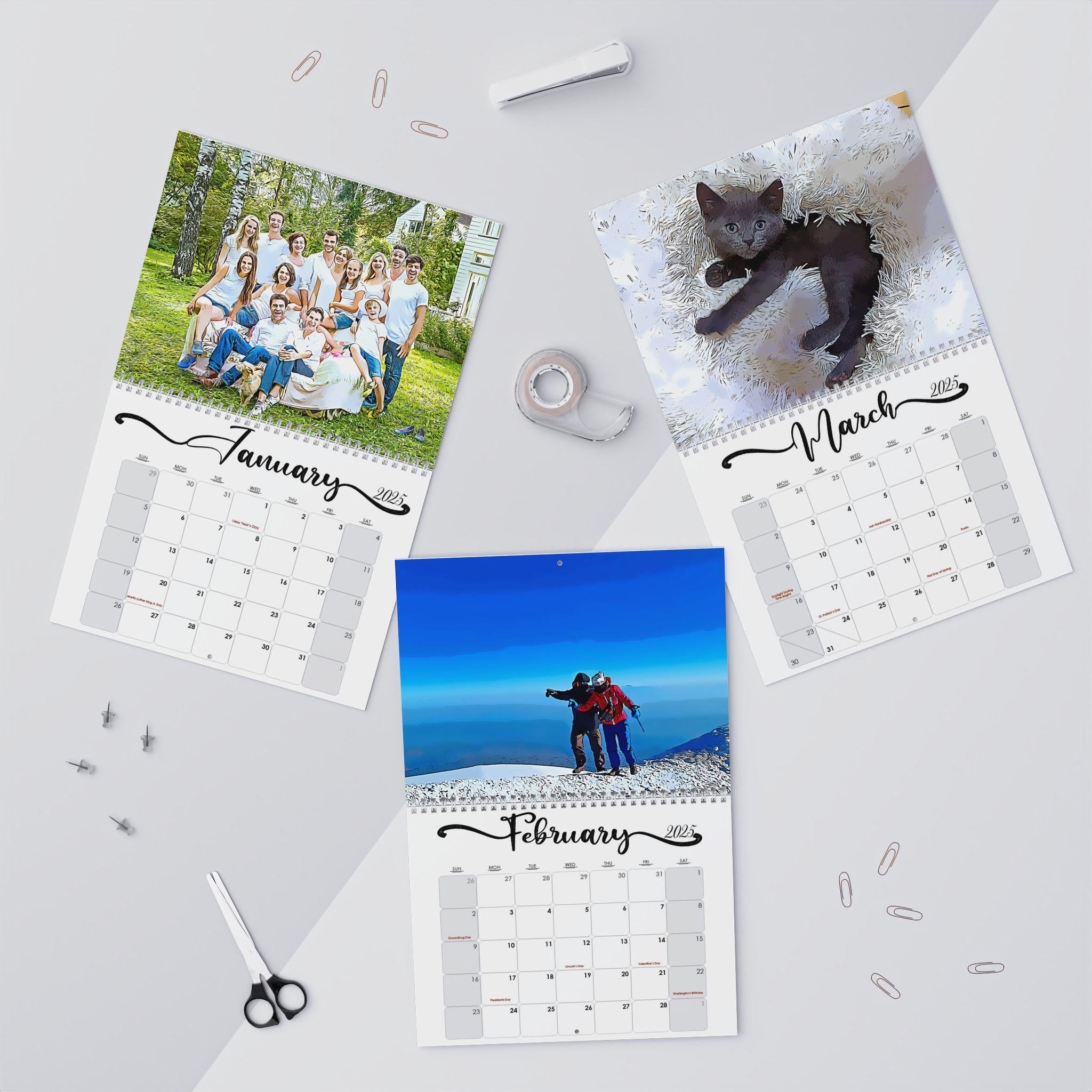 Personalized Photo Wall Calendar, Custom Family Gift (11x8.5)