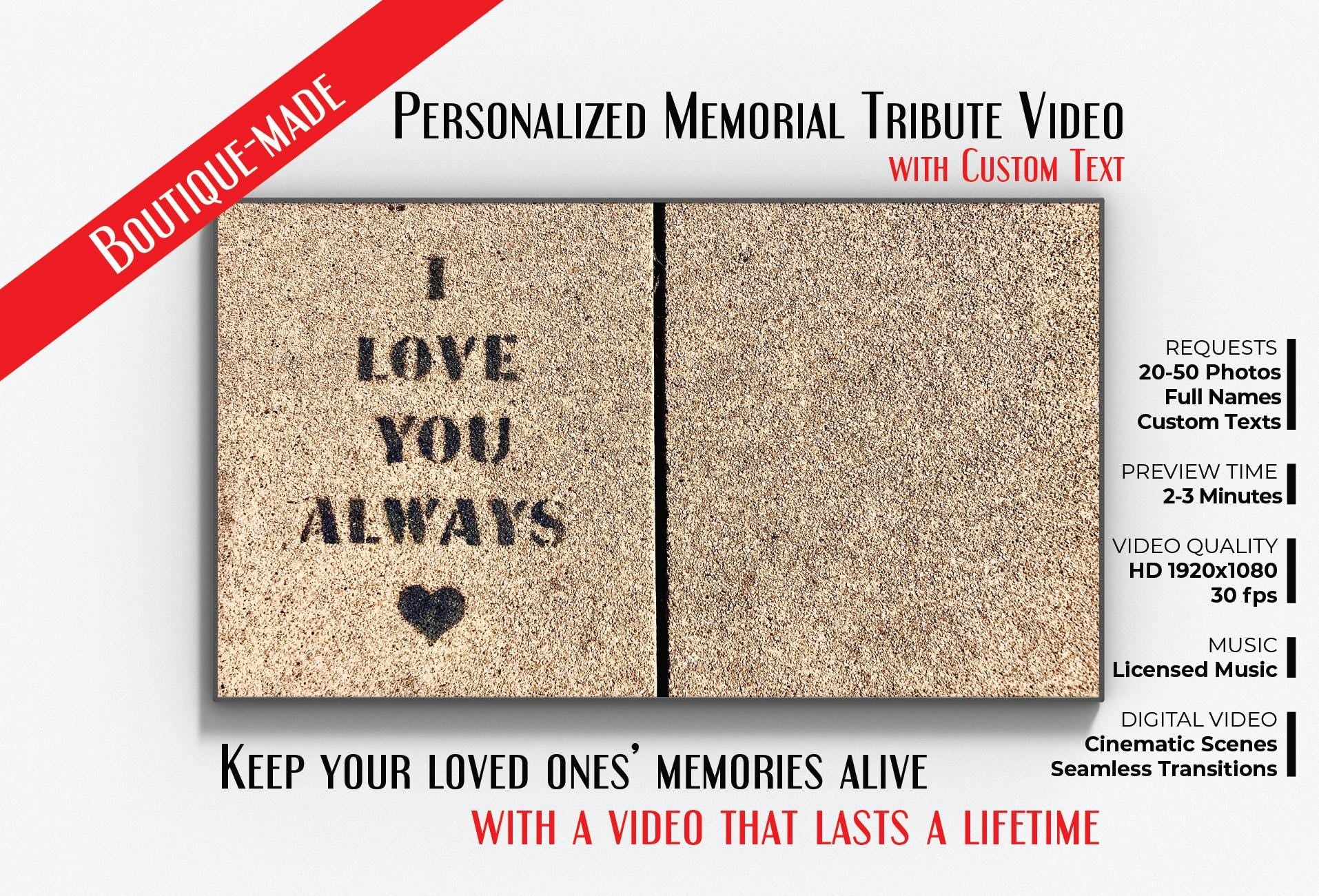 Personalized Memorial Video: Celebration of Life Tribute (Digital File, 1080p HD MP4 Format)