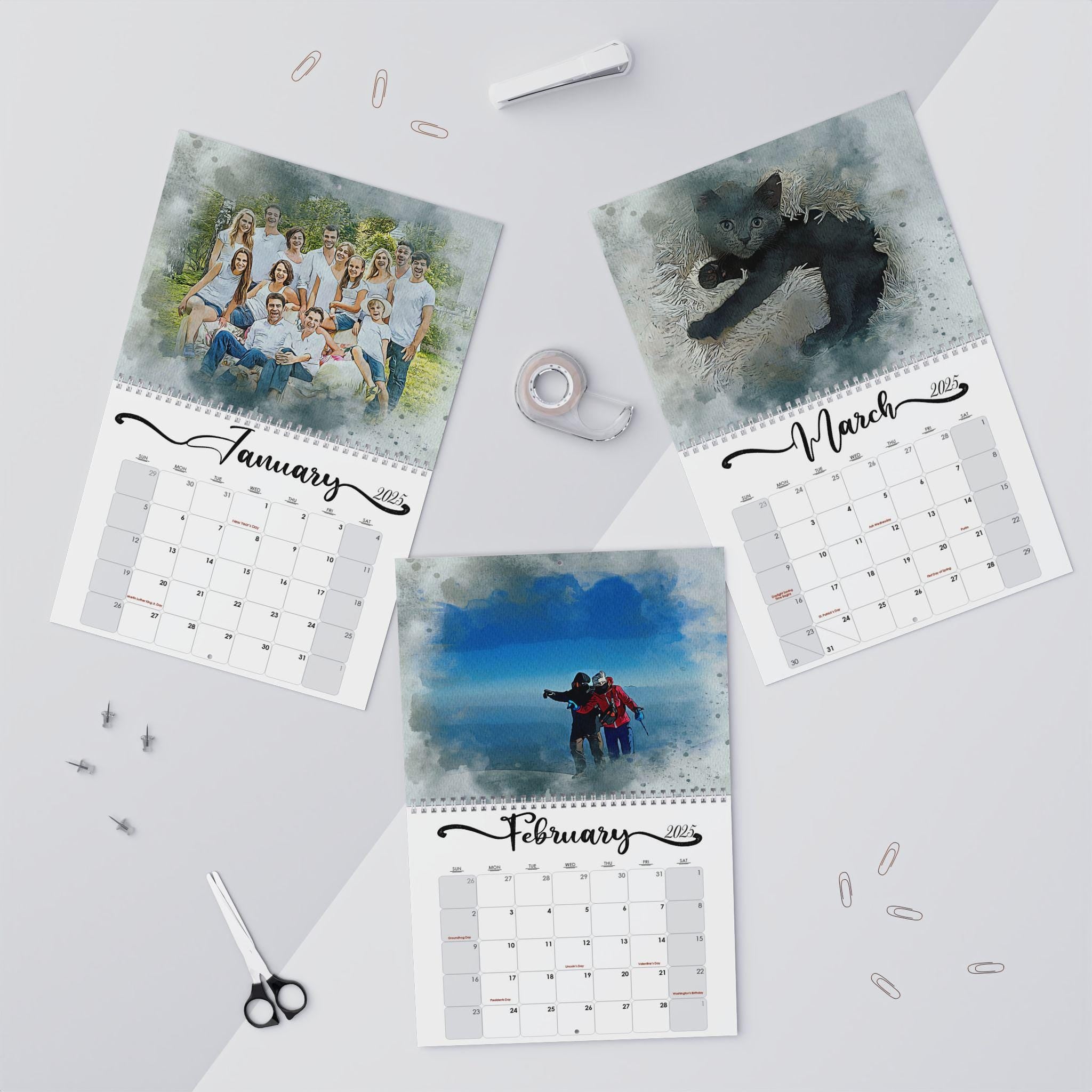 Personalized Photo Wall Calendar, Custom Family Gift (11x8.5)