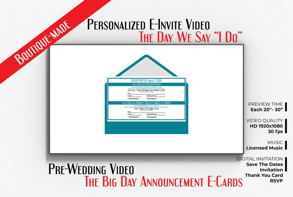 Animated Wedding Invitation Suite Videos + PDF + PNG : Glam E-Invite, RSVP Video (Digital Download)