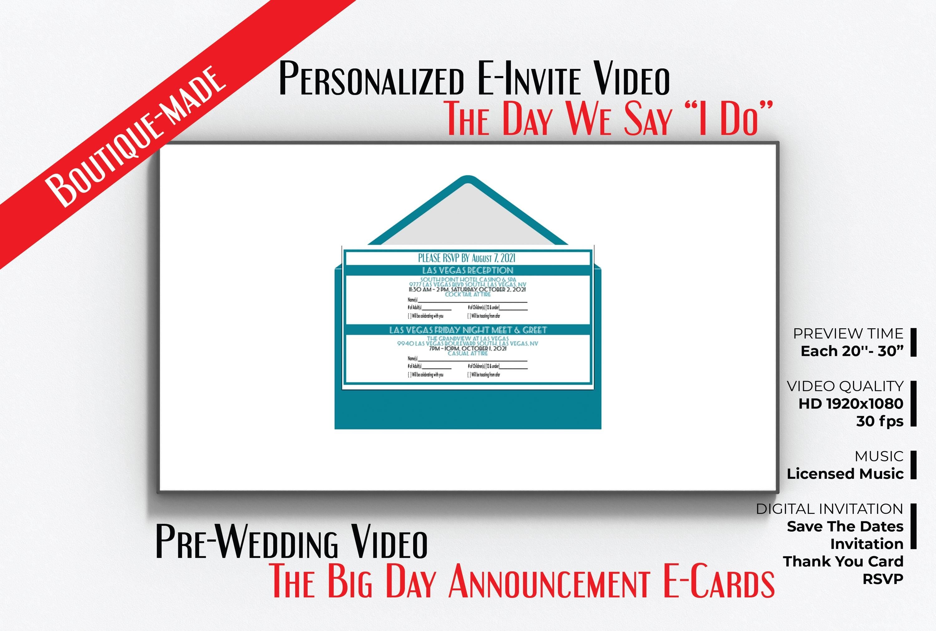 Animated Wedding Invitation Suite Videos + PDF + PNG : Glam E-Invite, RSVP Video (Digital Download)
